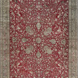 Antique Tabriz Persian Floral Allover Classic Taupe Hand-Knotted Wool Rug – Circa 1880 BB7204