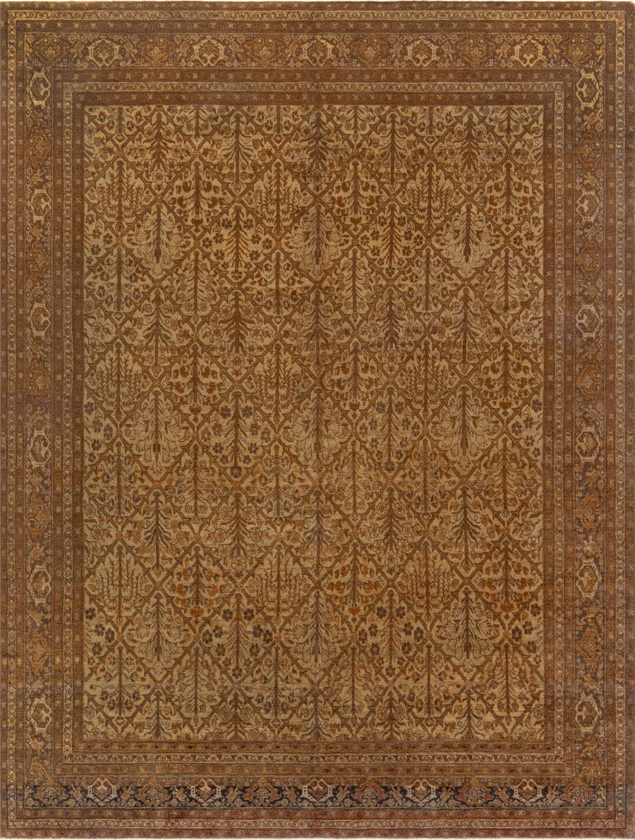 Antique Persian Tabriz Brown Botanic Handmade Wool Rug BB1927