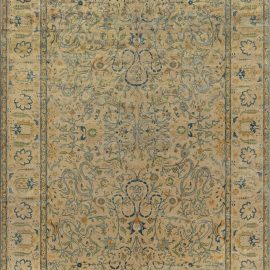 Antique Tabriz Persian Allover Floral Cream Beige Hand-Knotted Wool Rug – Circa 1900 BB2299