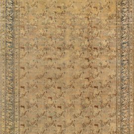Antique Tabriz Persian Allover Floral Cream Beige Hand-Knotted Wool Rug – Circa 1880 BB2825