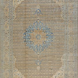 Tabriz Persian Antique Medallion Soft Beige Hand-Knotted Wool Rug – Circa 1920 BB2851