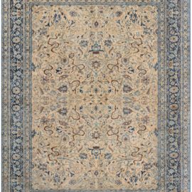 Antique Tabriz Persian Floral Allover Light Beige Hand-Knotted Wool Rug – Circa 1900 BB3325