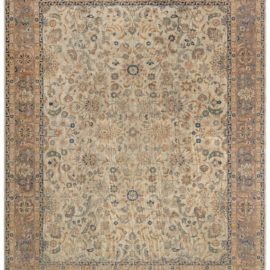 Antique Tabriz Persian Allover Floral Soft Beige Hand-Knotted Wool Rug – Circa 1880 BB3359