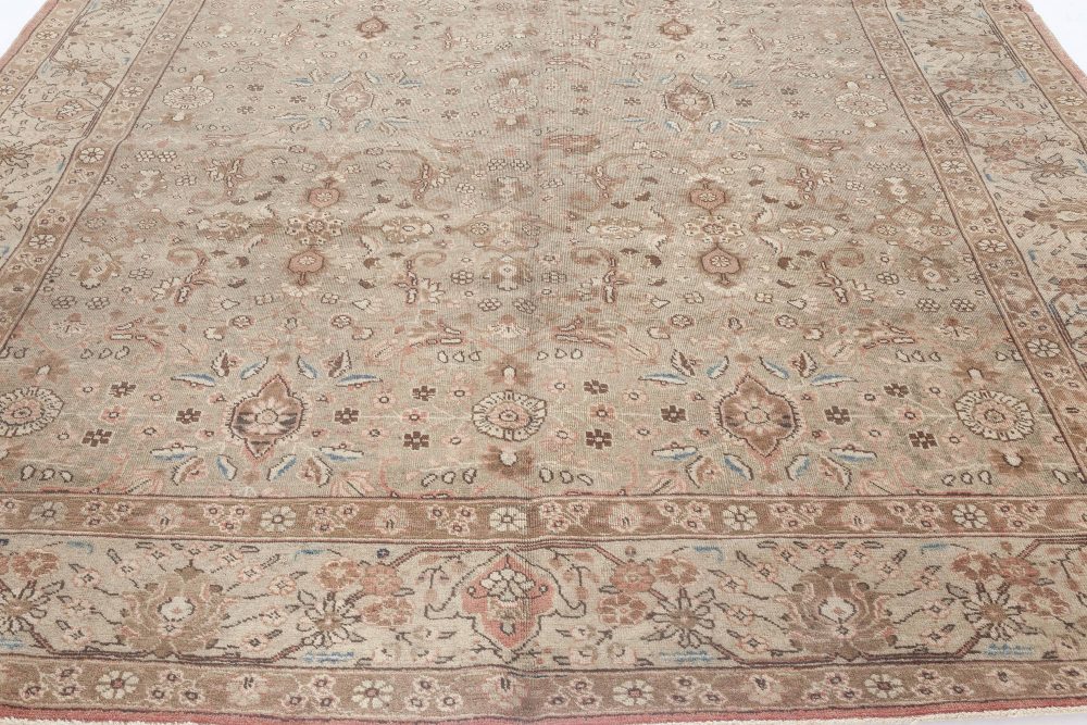 Fine Antique Persian Tabriz Botanic Brown Hand Knotted Wool Carpet BB3685