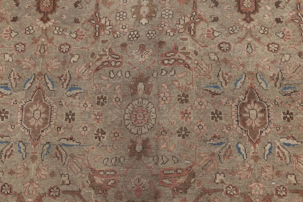 Fine Antique Persian Tabriz Botanic Brown Hand Knotted Wool Carpet BB3685