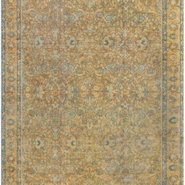 Antique Tabriz Persian Floral Allover Golden Tan Hand-Knotted Wool Rug – Circa 1900 BB3824