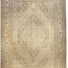 Antique Tabriz Persian Medallion Oversized Light Beige Hand-Knotted Wool Carpet – Circa 1880 BB3952