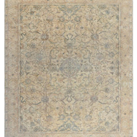 Tabriz Persian Antique Floral Allover Soft Beige Hand-Knotted Wool Rug – Circa 1880 BB4227