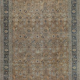 Tabriz Persian Antique Allover Floral Warm Tan Hand-Knotted Wool Rug – Circa 1900 BB7254