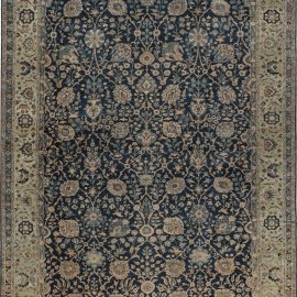 Antique Tabriz Persian Floral Allover Light Beige Hand-Knotted Wool Carpet – Circa 1880 BB7115