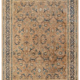 Antique Tabriz Persian Floral Allover Warm Tan Hand-Knotted Wool Carpet – Circa 1900 BB4671