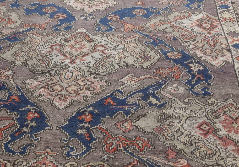19th Century Russian Bold Design, Taupe, Blue, Beige, Orange Kilim Rug BB4287
