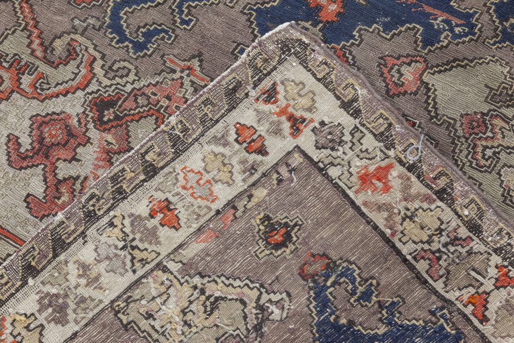 19th Century Russian Bold Design, Taupe, Blue, Beige, Orange Kilim Rug BB4287