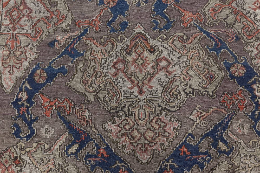 19th Century Russian Bold Design, Taupe, Blue, Beige, Orange Kilim Rug BB4287