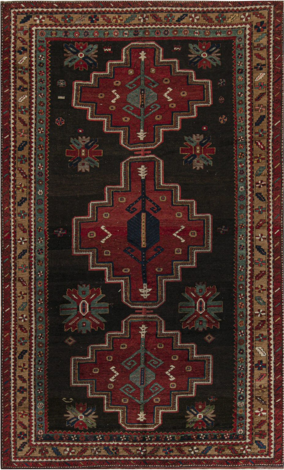 Early 20th Century Red Bold Deisgn Kazak Handmade Wool Rug BB7464