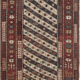 19th Century Caucasian Ivory, Red and Black Hand Knotted Wool Runner BB2779