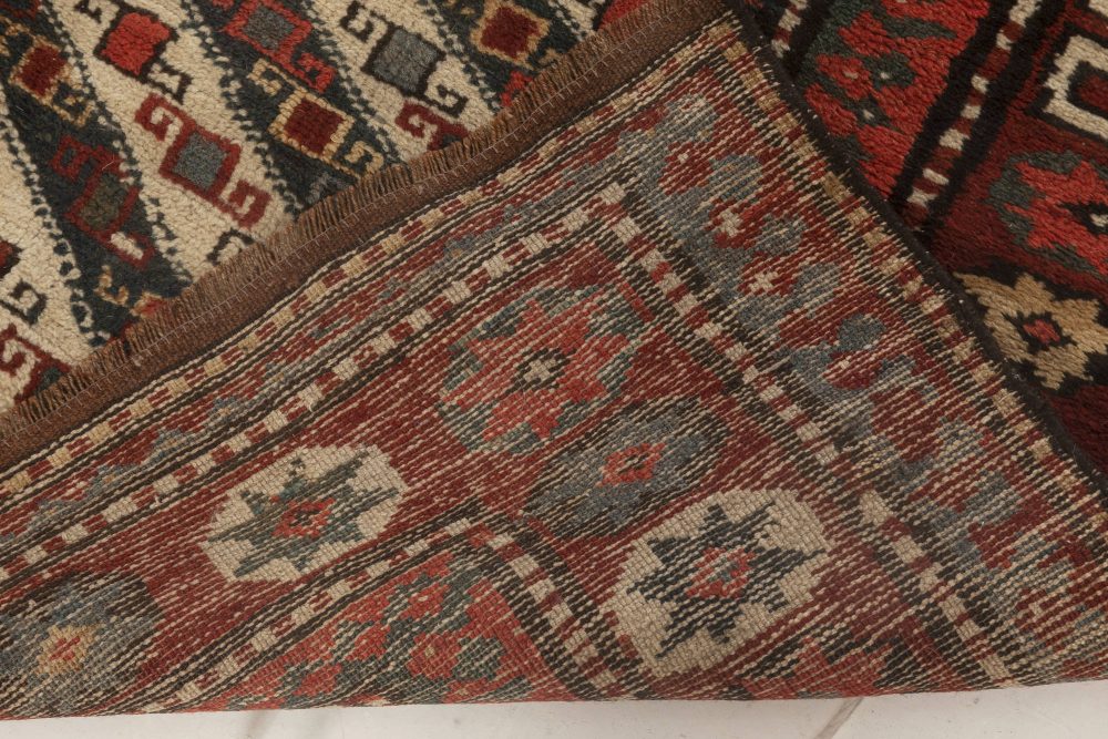 19th Century Caucasian Ivory, Red and Black Hand Knotted Wool Runner BB2779