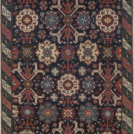 19th Century Russian Karabagh Geometric Black, Indigo and Red Wool Runner BB7071