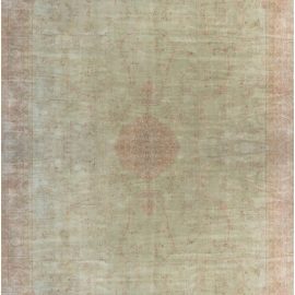Turkish Antique Medallion Oversized Cream Beige Hand-Knotted Wool Rug – Circa 1880 BB7138