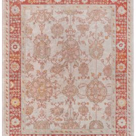 Exquisite Antique Oushak Turkish Floral Allover Soft Beige Hand-Knotted Wool Rug – Circa 1900 BB3901