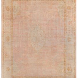 Antique Oushak Turkish Floral Medallion Warm Tan Hand-Knotted Wool Carpet – Circa 1880 BB3913