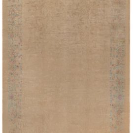 Vintage Chinese Geometric Oversized Warm Tan Hand-Knotted Wool Rug (Size Adjusted) BB6130