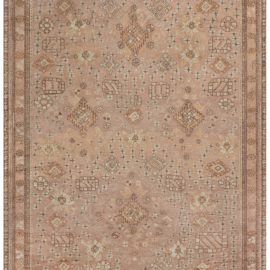 Antique Oushak Turkish Allover Geometric Warm Tan Hand-Knotted Wool Rug – Circa 1920 BB6084