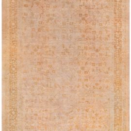 Oushak Turkish Antique Allover Floral Tan With Soft Beige Hand-Knotted Wool Carpet – Circa 1920 BB7175