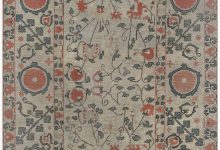 One-of-a-kind Vintage Samarkand (Khotan) Orange Handmade Wool Carpet BB7450