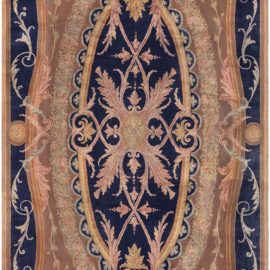 Savonnerie French Antique Floral Medallion Soft Beige Hand-Knotted Wool Rug – Circa 1880 BB8733