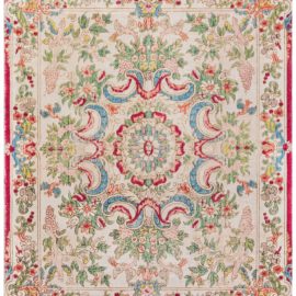 Antique Aubusson French Medallion Cream Beige Hand-Knotted Silk Rug – Circa 1800 BB8955