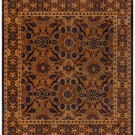 Vintage Spanish Abstract Warm Tan With Navy Blue Hand-Knotted Wool Rug Cuenca BB8989