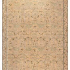 Spanish Vintage Floral Warm Tan Hand-Knotted Wool Rug BB7752