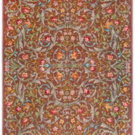Spanish Vintage Floral Brown Hand-Knotted Wool Carpet (Size Adjusted) BB8436