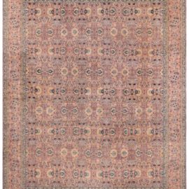 Antique Tabriz Persian Allover Floral Soft Beige Hand-Knotted Wool Rug – Circa 1880 BB8621