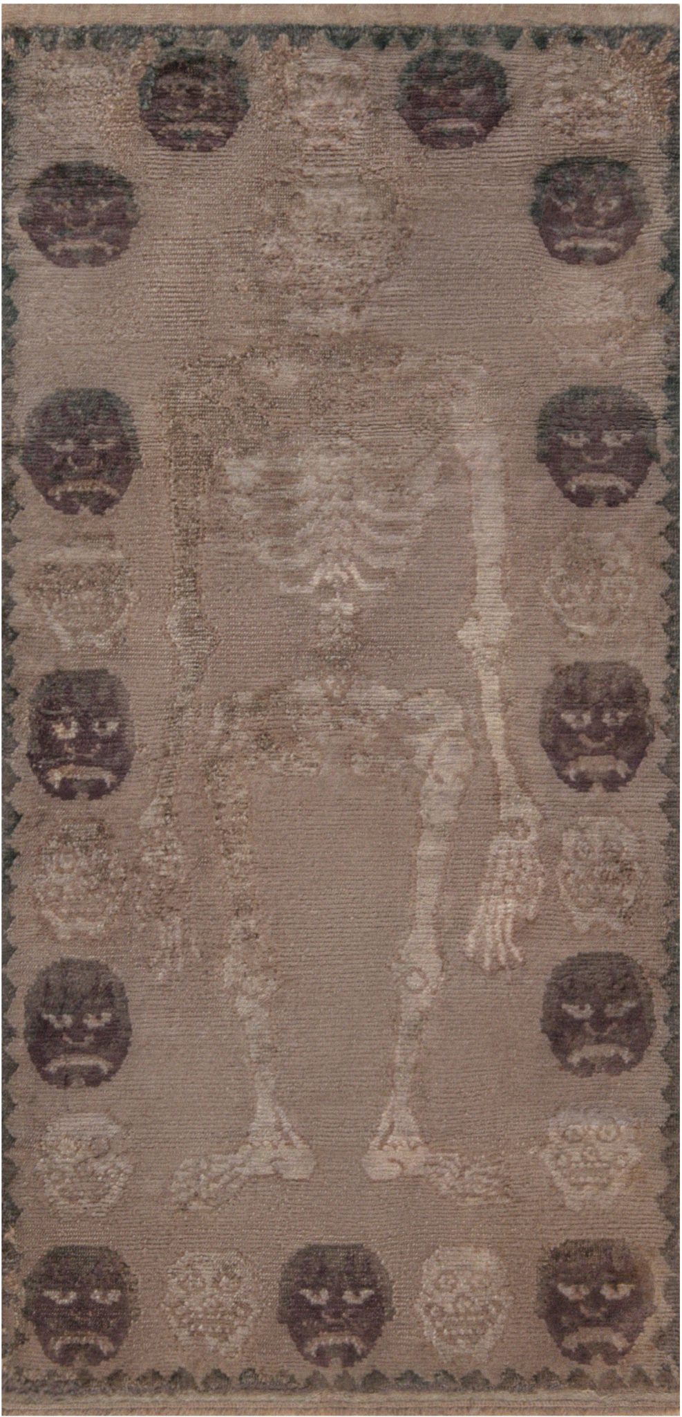 Authentic Tibetan Skeleton Motif Handmade Wool Rug BB7437