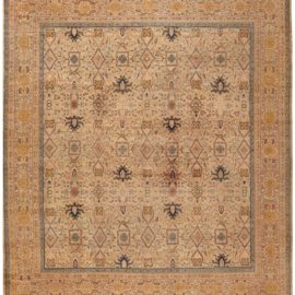 Antique Turkish Floral Allover Warm Tan Hand-Knotted Wool Rug – Circa 1900 BB7731