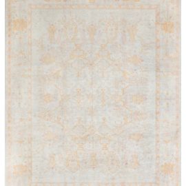 Oushak Turkish Antique Allover Floral Pale Sand Hand-Knotted Wool Rug – Circa 1900 BB8452