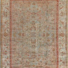 Antique Oushak Turkish Allover Floral Warm Tan Hand-Knotted Wool Carpet – Circa 1900 BB7414