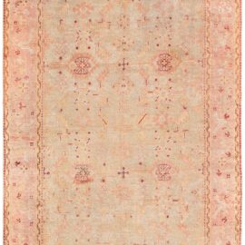 Antique Oushak Turkish Floral Allover Light Beige Hand-Knotted Wool Rug – Circa 1920 BB8712