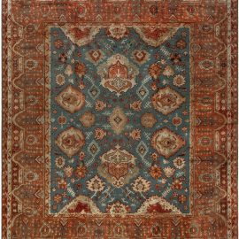 Antique Oushak Turkish Allover Floral Geometric Light Beige Hand-Knotted Wool Rug – Circa 1900 BB7169