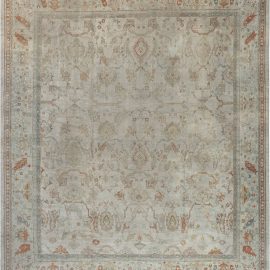 Antique Oushak Turkish Allover Floral Light Gray Hand-Knotted Wool Rug – Circa 1910 (Size Adjusted) BB7500