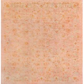 Antique Oushak Turkish Allover Floral Dusty Pink Hand-Knotted Wool Carpet – Circa 1900 BB8601