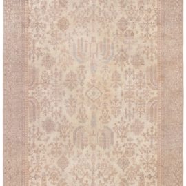Antique Oushak Turkish Floral Allover Pale Sand Hand-Knotted Wool Rug – Circa 1920 BB8594
