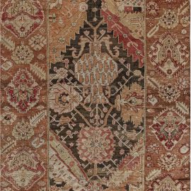Antique Oushak Turkish Allover Floral Geometric Light Beige Hand-Knotted Wool Runner – Circa 1900 BB7506