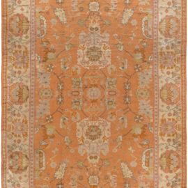 Antique Oushak Turkish Allover Floral Warm Tan Hand-Knotted Wool Rug – Circa 1920 BB7715
