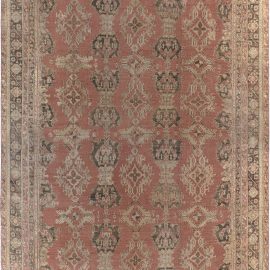 Oushak Turkish Antique Allover Geometric Oversized Light Beige Hand-Knotted Wool Rug – Circa 1920 BB7497
