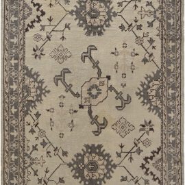 Antique Oushak Turkish Allover Floral Soft Beige Hand-Knotted Wool Rug – Circa 1920 BB7434