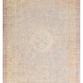 Turkish Antique Medallion Pale Sand Hand-Knotted Silk Rug BB8470