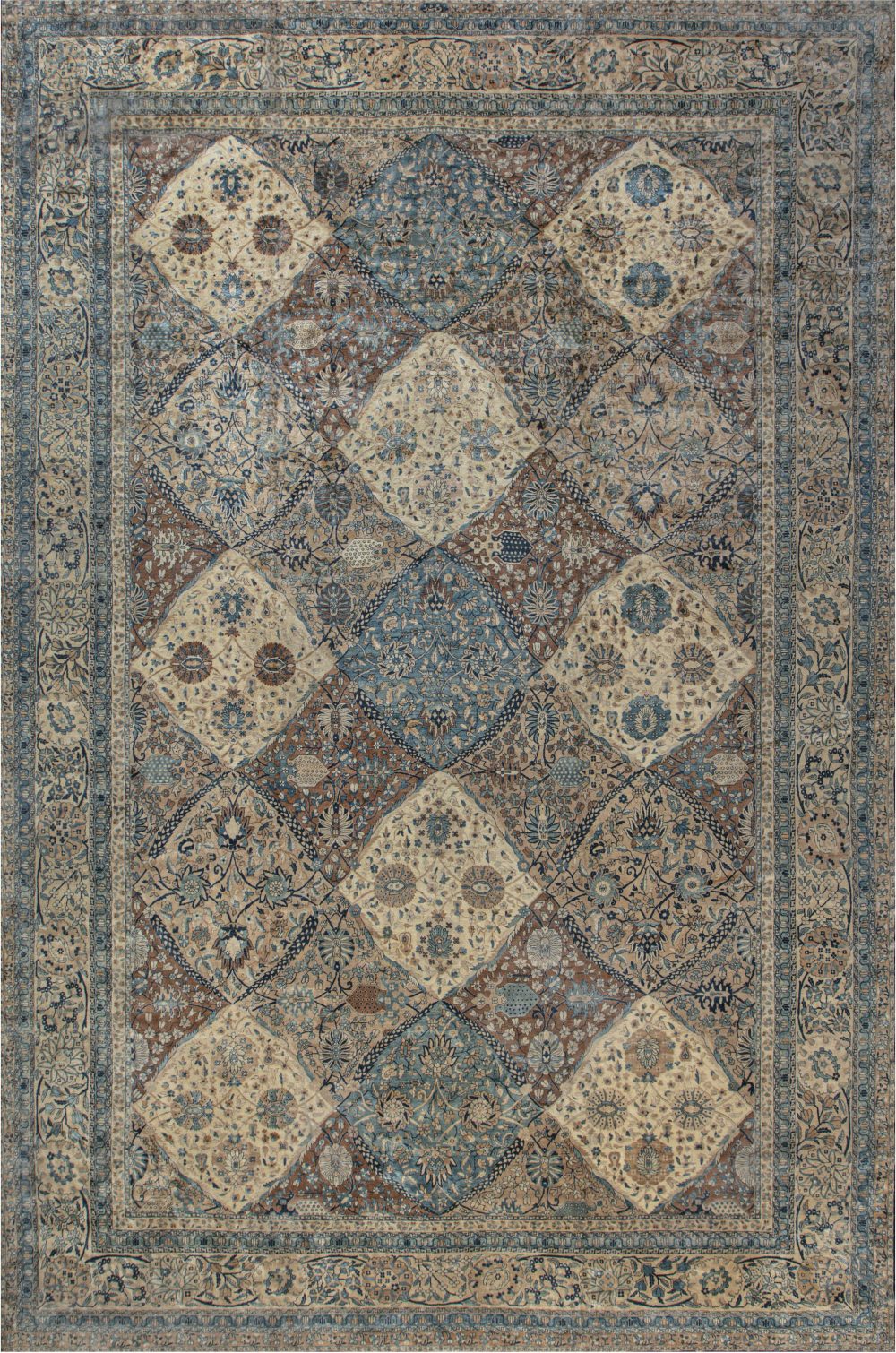 Antique Persian Kirman Rug in Blue Beige Brown BB7418